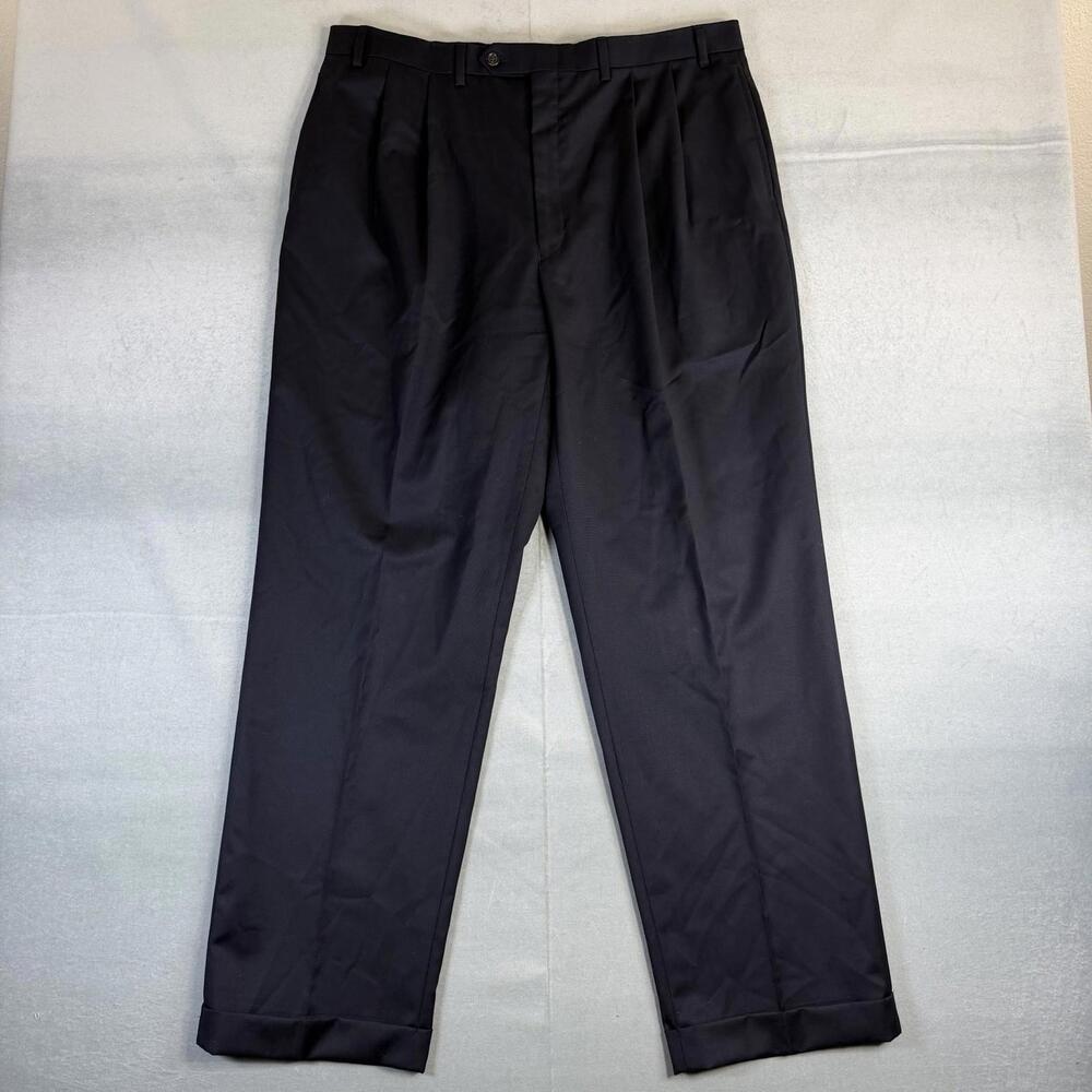 Lauren Ralph Lauren 100% Wool Dress Pants Mens 38x32 Navy Pleated Cuffed